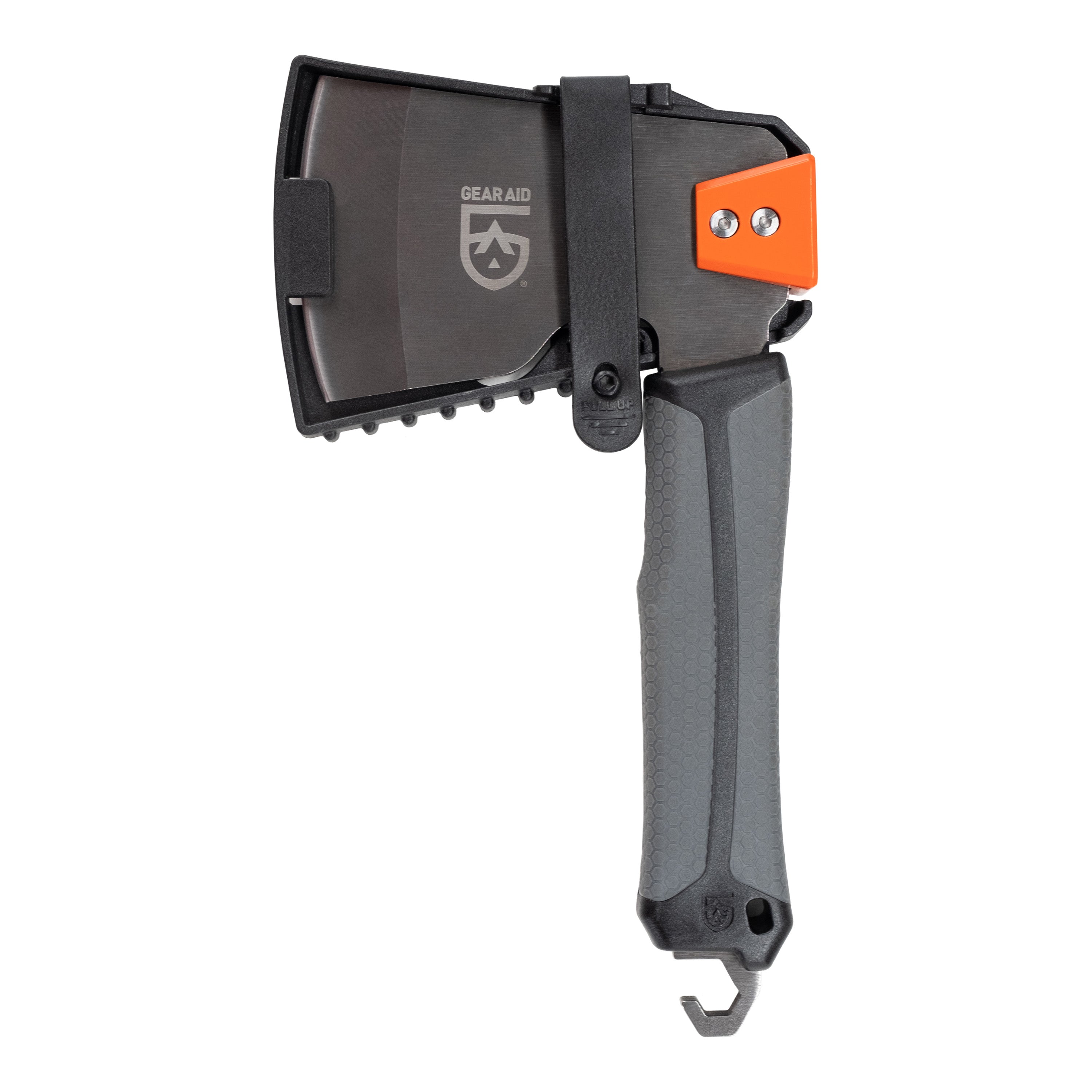 Image of BALTA Hatchet, straight on view, with sheath, on white background.
