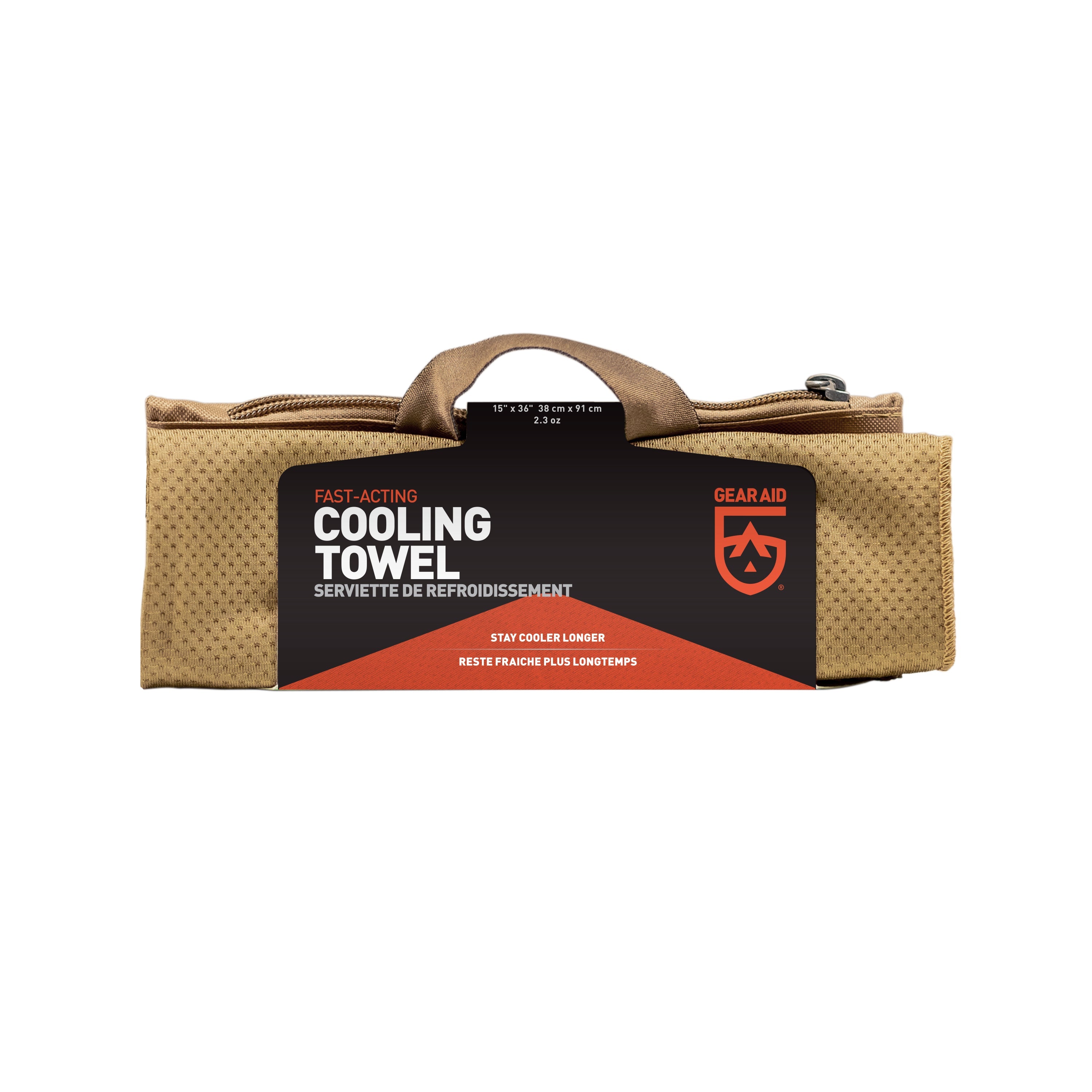 Cooling towel in GEAR AID branded packaging on a white background